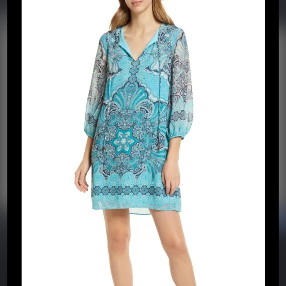 NWT Vince Camuto Turquoise Paisley Chiffon Dress